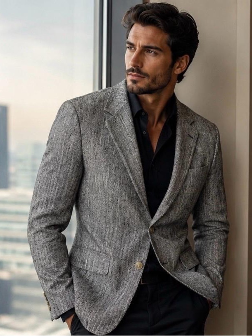 Men's Textured Gray Blazer - Tailored Sport Coat